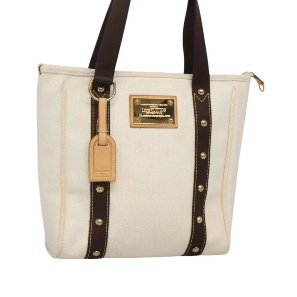 LOUIS VUITTON Antigua Cabas GM Tote Bag White Dark Brown M40033 LV Auth BA1522